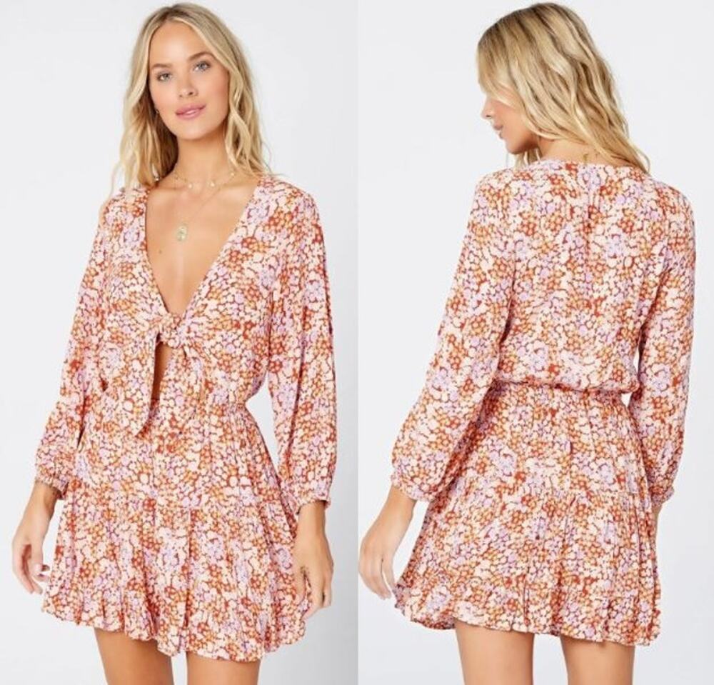 L Space Stay Golden Dress Lily Of The Valley Womens Size M Floral Cutout Revolve
